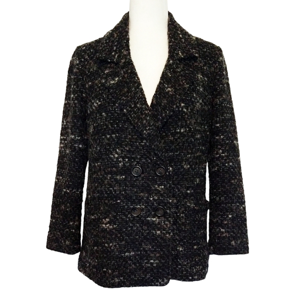 J. Jill Wool Alpaca Mohair Blend Black Fuzzy Speckled Double Breasted Blazer